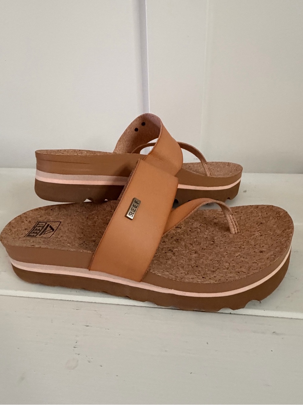 REEF Cushion Sol Hi Platform Sandals Vintage Tan Cork Size 9 NWOT